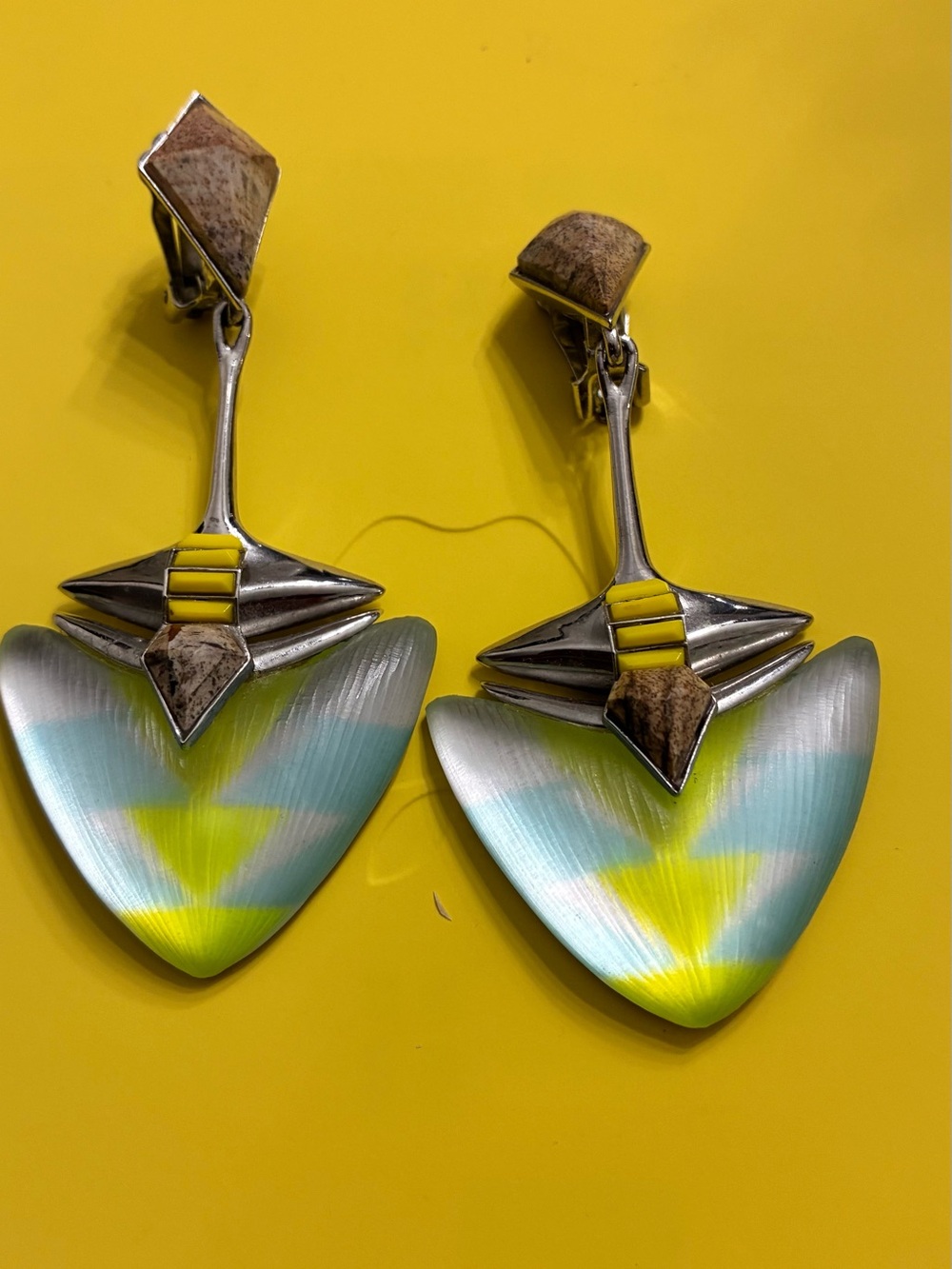 Alexis Bittar Yellow, Blue and Green Drop Clip Earrings
